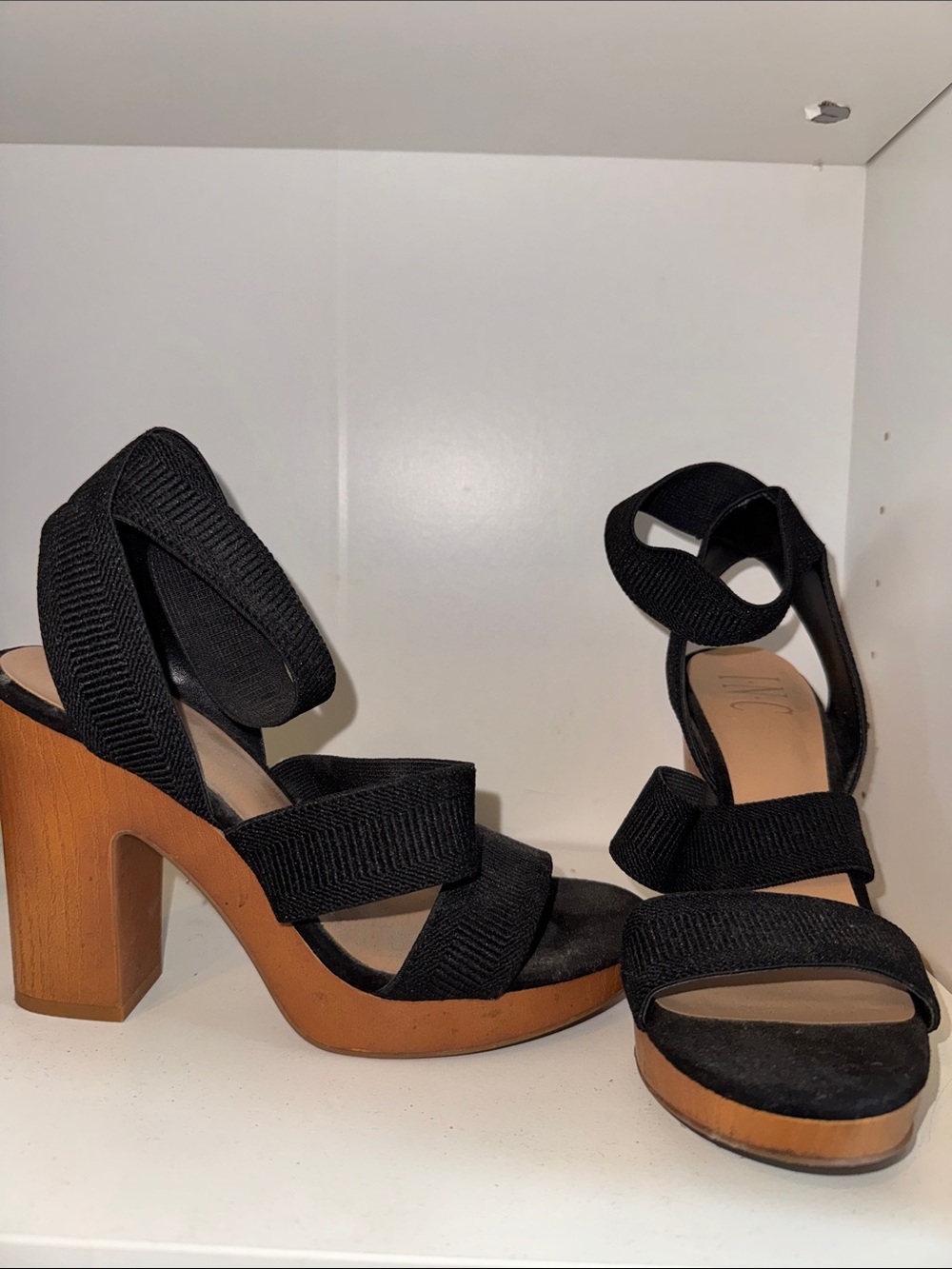 INC Black Strappy Block Heel Sandals